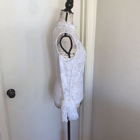 Bebe White Lace Cold Shoulder Top - Picture 2 of 9